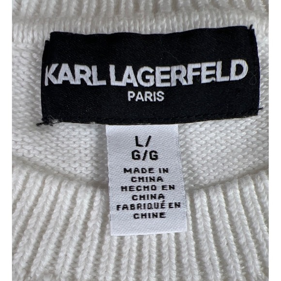 Karl Lagerfeld Paris Women’s Sweater Large White Bonjour Black Lettering Classic - Picture 8 of 11